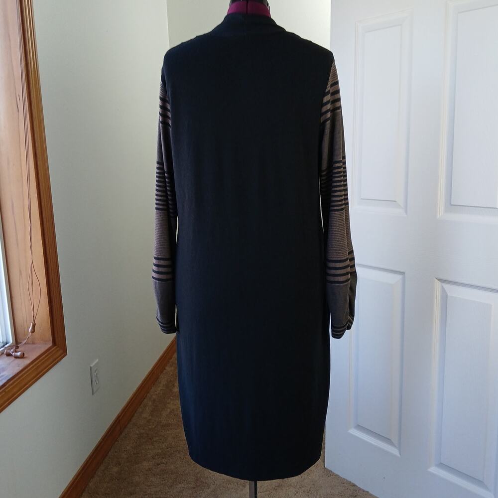 Haani Woman 2-in-1 Sweater Dress Cardigan 2X black tan stripe long sleeve midi - Picture 3 of 12